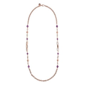 Long rosé Bronzallure necklace with purple quartzite gems WSBZ02136.PUQ