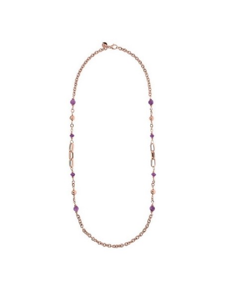 Long rosé Bronzallure necklace with purple quartzite gems WSBZ02136.PUQ