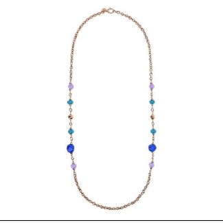 Bronzallure lange Halskette Rolokette rosa und blaue Steine WSBZ02288.BQ