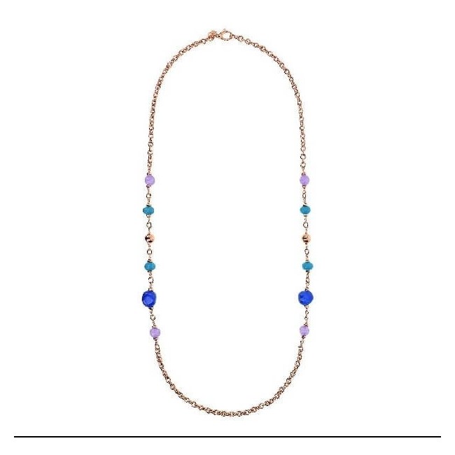 Collana Bronzallure lunga catena rolo rosè e pietre blu WSBZ02288.BQ