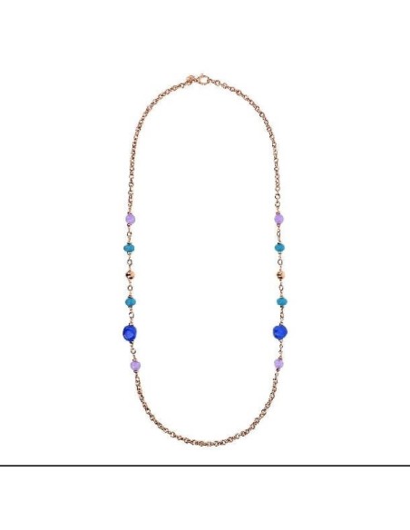 Collana Bronzallure lunga catena rolo rosè e pietre blu WSBZ02288.BQ