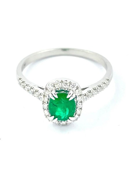 Ring with Colombian Emerald in white gold and natural diamonds