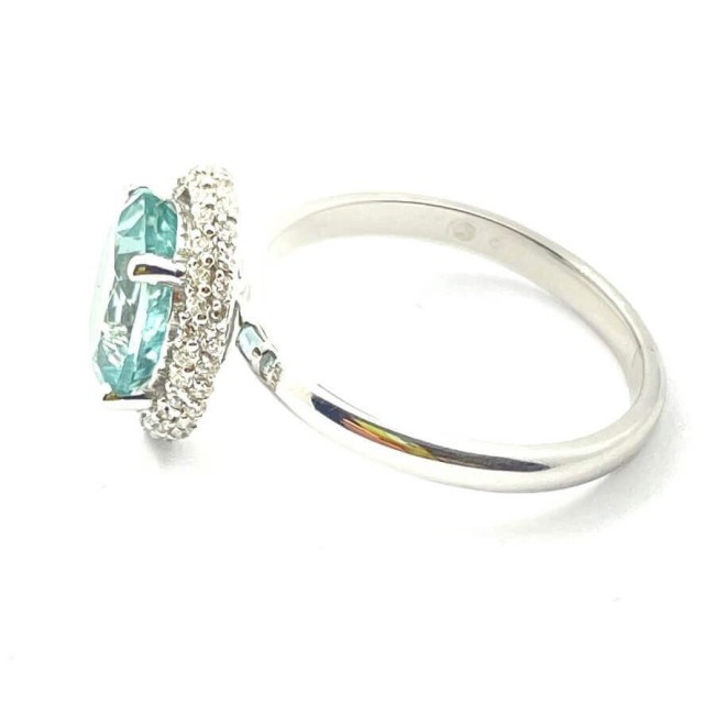 Anello con Acquamarina Verde ovale in oro e diamanti naturali
