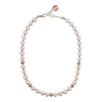 Collana girocollo Bronzallure con perle bianche ed elementi rosè