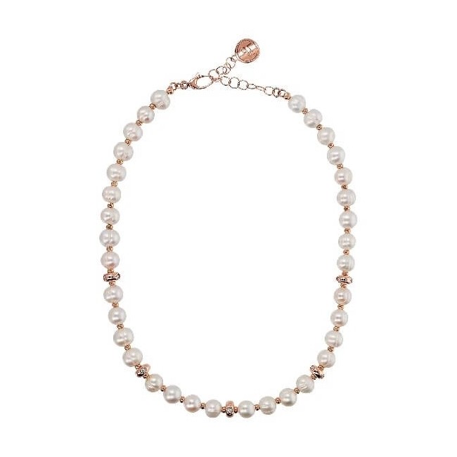 Collana girocollo Bronzallure con perle bianche ed elementi rosè