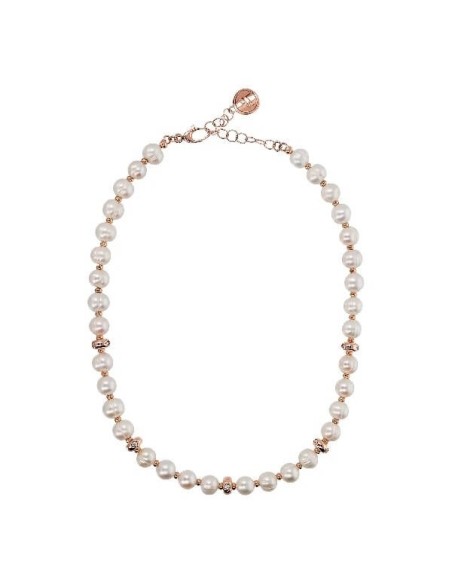 Bronzallure choker necklace with white pearls and rosé elements