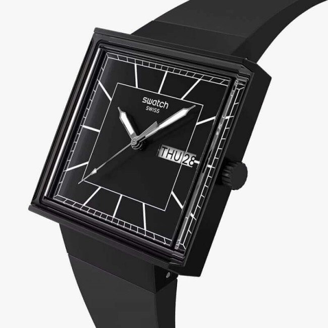 Orologio Swatch Bioceramic What if Blackagain nero quadrato SO34B701