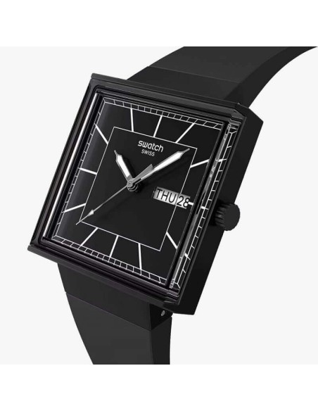 Orologio Swatch Bioceramic What if Blackagain nero quadrato SO34B701