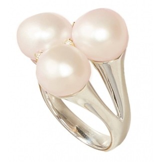 Mimì Blanche Ring mit drei Barockperlen und natürlichen Diamanten