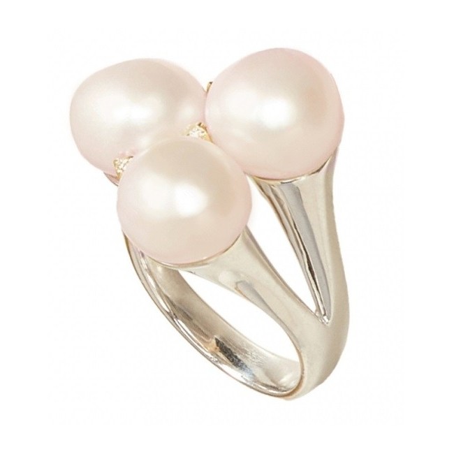 Mimì Blanche ring with three baroque pearls and natural diamonds