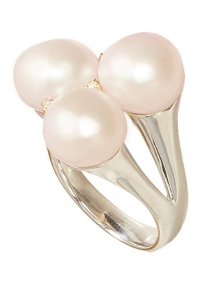 Mimì Blanche ring with three baroque pearls and natural diamonds