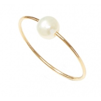Anello sottilr Mimì in oro giallo e perla bianca passante