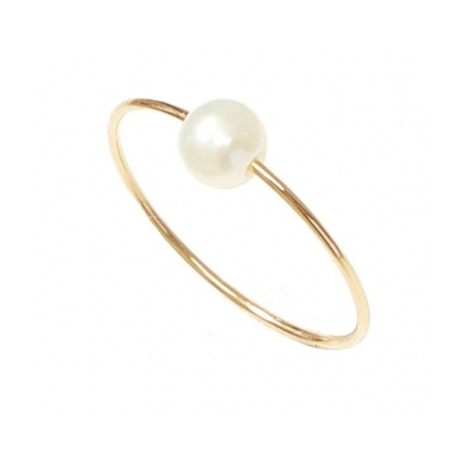 Schmaler Ring Mimì aus Gelbgold mit weißer Perle