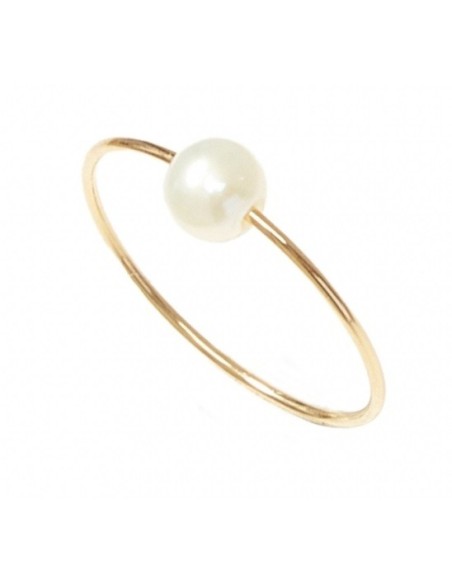 Schmaler Ring Mimì aus Gelbgold mit weißer Perle