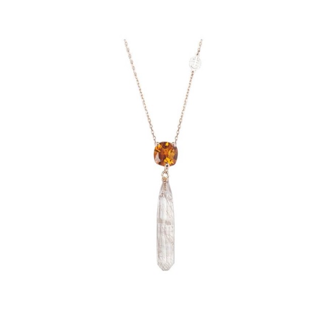 Mimi Shanti rose gold necklace with citrine and rutilated quartz pendant