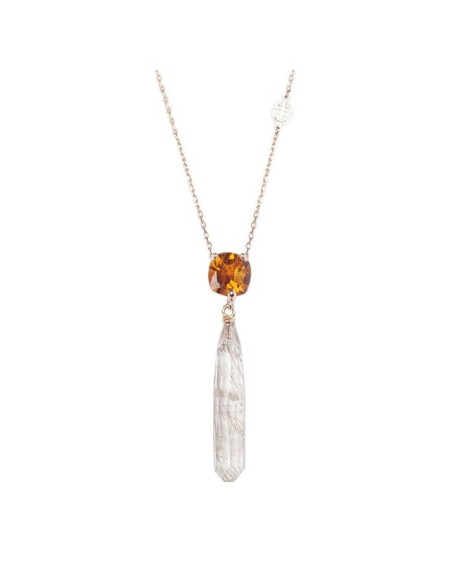 Mimi Shanti rose gold necklace with citrine and rutilated quartz pendant