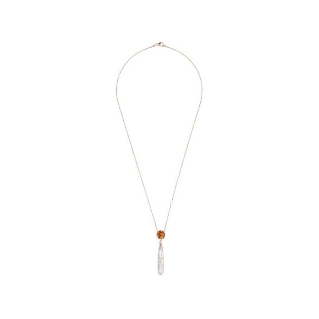 Mimi Shanti rose gold necklace with citrine and rutilated quartz pendant