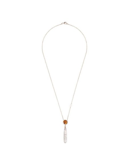 Mimi Shanti rose gold necklace with citrine and rutilated quartz pendant