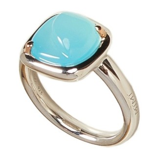 Mimi Dune ring in silver and rose gold with Aquamarine Chalcedony