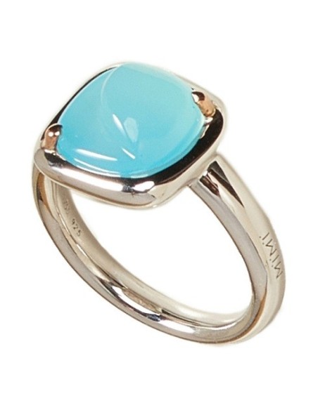 Mimi Dune ring in silver and rose gold with Aquamarine Chalcedony