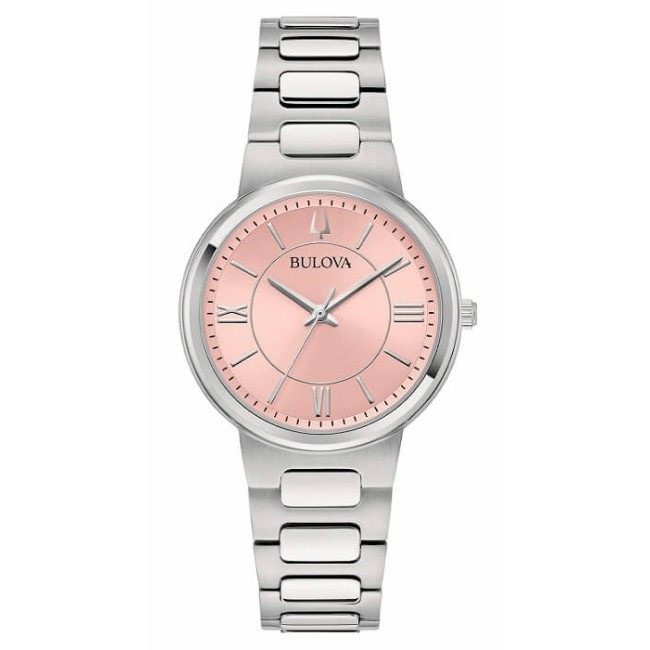 Bulova Damen-Armbanduhr mit klassischem, elegantem rosa Zifferblatt – 96l335