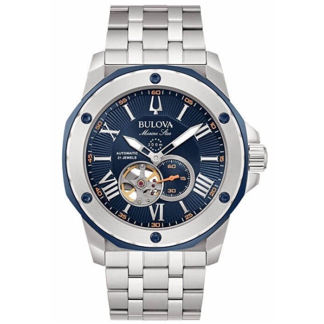 Bulova Marine Star Automatikuhr mit offenem Herzen in Blau – 98A306