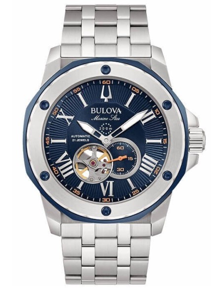 Bulova Marine Star Automatikuhr mit offenem Herzen in Blau – 98A306