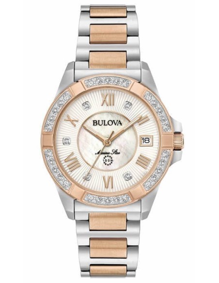 Bulova Marine Star Lady Diamonds Two-Tone Rose Gold Watch 98R234