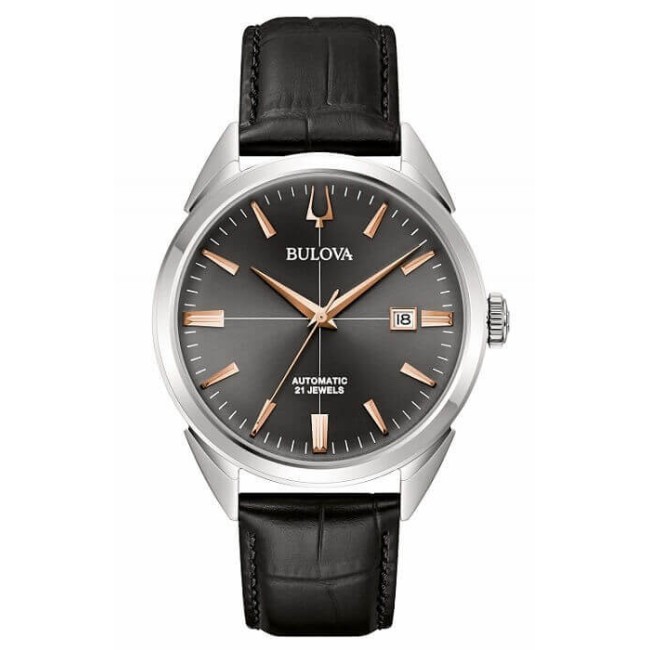 Bulova Sutton Automatic Black Rose Gold Markers Watch - 96B422