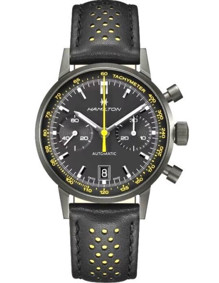 Orologio Hamilton Intra Matic Auto Chrono nero e giallo H38446731