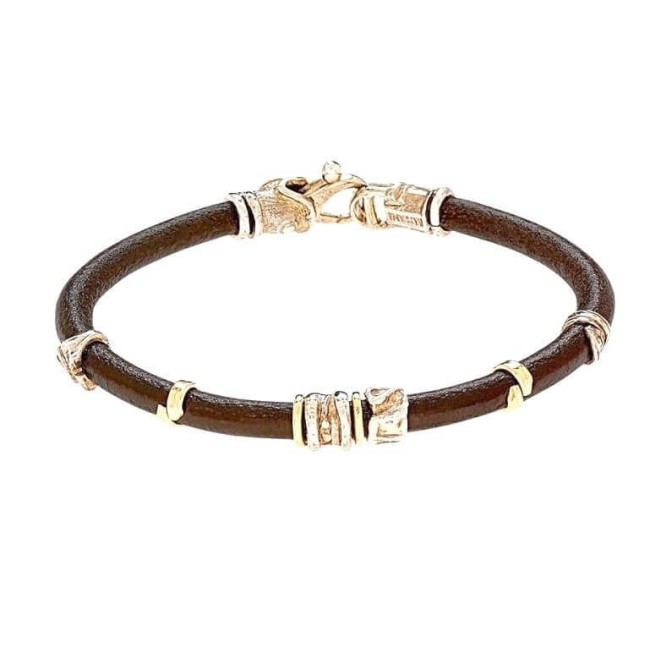 Misani jewelery, bracelet Grand Tour  in leather, gold and silver B2000