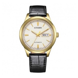 Citizen Mechanische Uhr mit Tag- und Datumsanzeige und goldenem und weißem Zifferblatt NY405909A