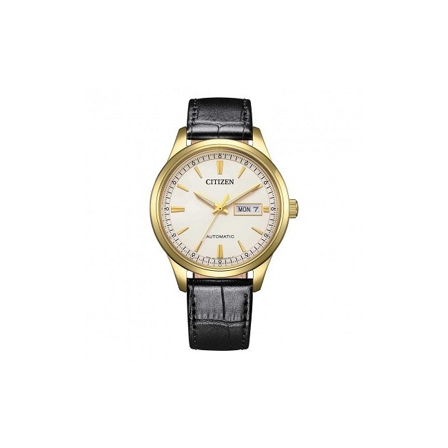 Citizen Mechanische Uhr mit Tag- und Datumsanzeige und goldenem und weißem Zifferblatt NY405909A