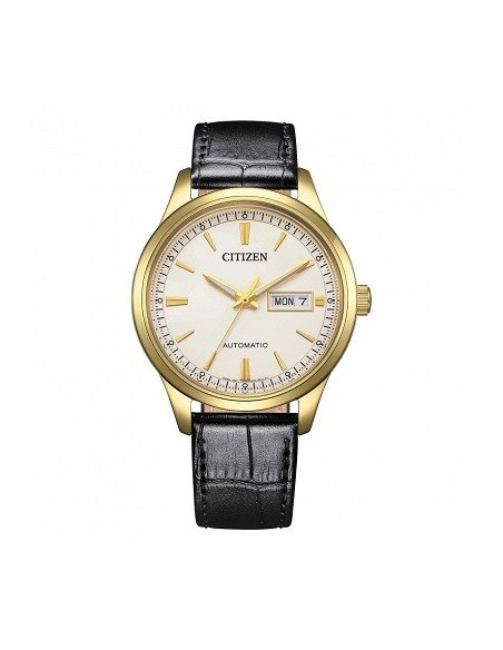 Citizen Mechanische Uhr mit Tag- und Datumsanzeige und goldenem und weißem Zifferblatt NY405909A