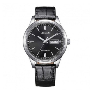 Citizen Mechanical Day Date Black Dial Leather NY4058-01E Watch