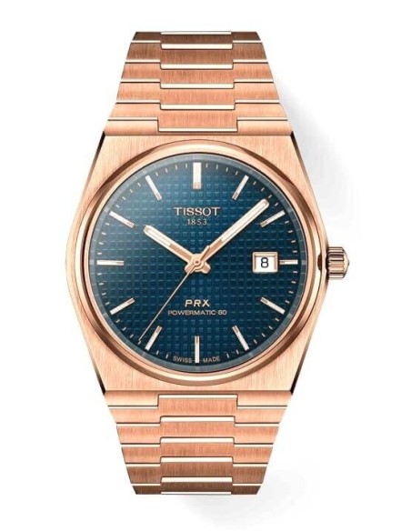 Tissot PRX Automatikuhr in Roségold mit blauem Zifferblatt, T1374073304100