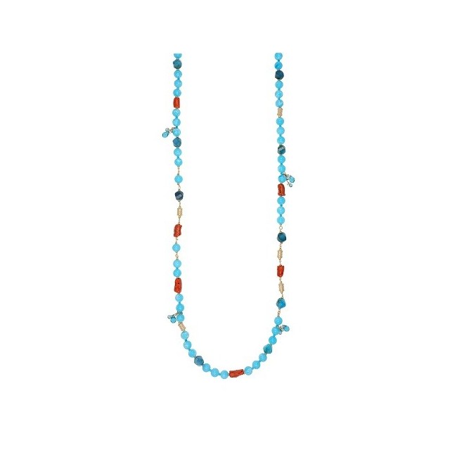 Collana Nivy Solea con corallo e pietre azzurre CARP0987G
