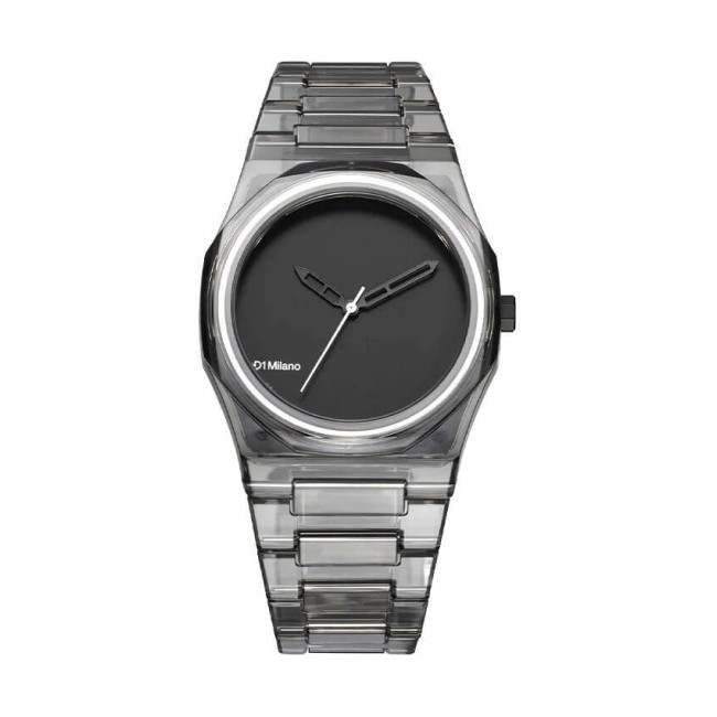 D1 Milano Exp_Black Uhr aus transparentem schwarzem Nylon D1-NYBJ02