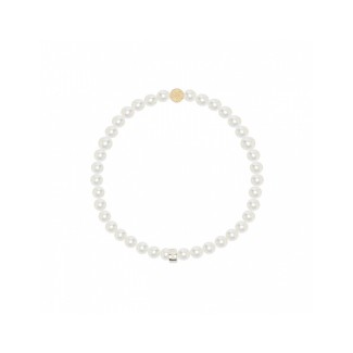 Mimì-Armband mit weißen Perlen und diamantgeschliffener Gelbgoldkugel