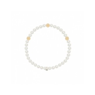 Mimì-Armband mit weißen Perlen und drei diamantbesetzten Kugeln aus Gelbgold