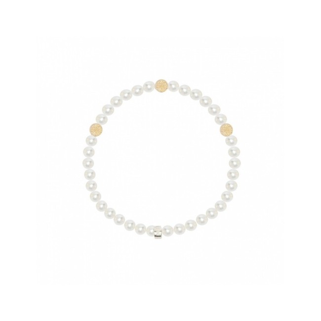 Mimì bracelet with white pearls and three diamond-set yellow gold spheres