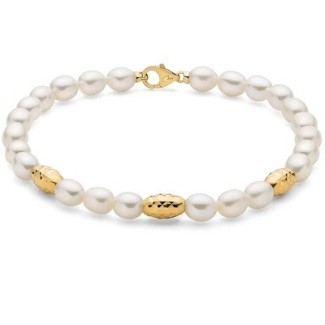 Bracciale Miluna in perle bianche e  pepite di argento dorate PBR3634G