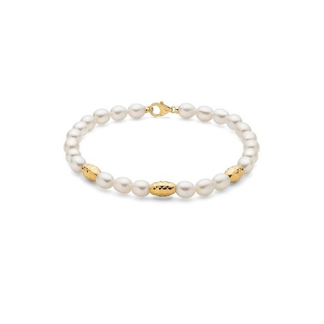 Bracciale Miluna in perle bianche e  pepite di argento dorate PBR3634G