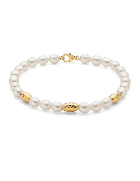 Miluna bracelet in white pearls and gold-plated silver nuggets PBR3634G
