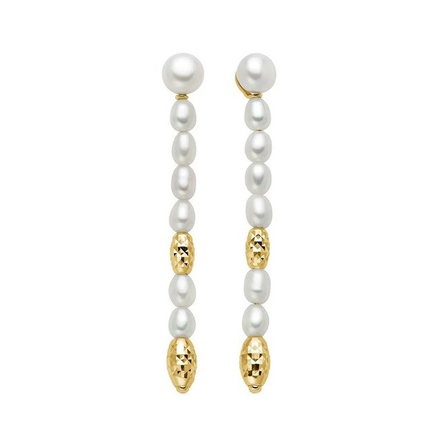 Miluna pendant earrings with white pearls and gold plated silver PER2793G