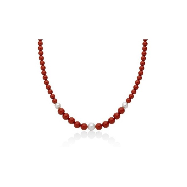 Collana Donna Miluna con pasta di corallo rosso e perle bianche PCL6694