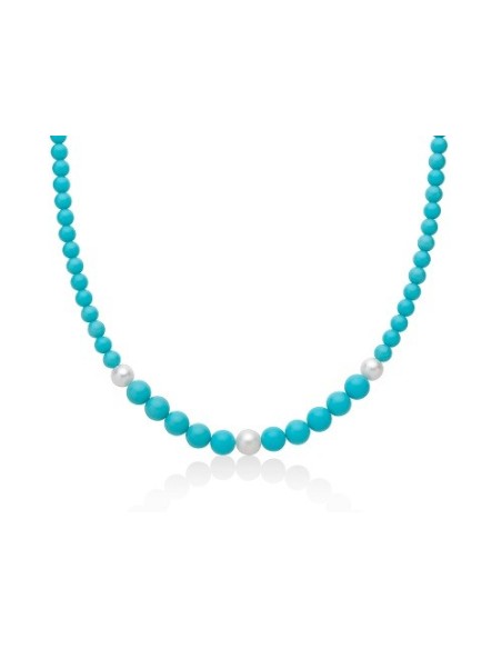 Miluna Women's Necklace with Turquoise Paste and White Pearls PCL6695