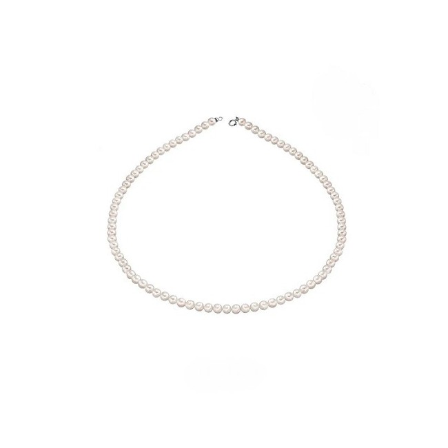 Mikiko Halskette mit weißen Perlen, 6,5 mm, mit Weißgold-Verschluss, 50 cm