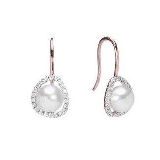 Mimi Vivienne rose gold, white pearl, and diamond earrings - O25VVRBDA