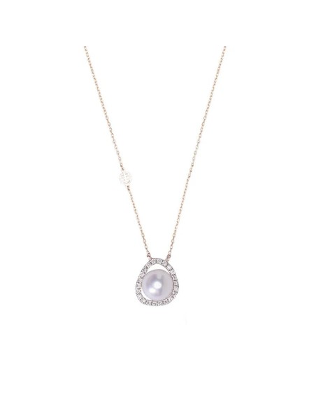 Mimi Vivienne Halskette aus Roségold, weißen Perlen und Diamanten – P25VVRBDA